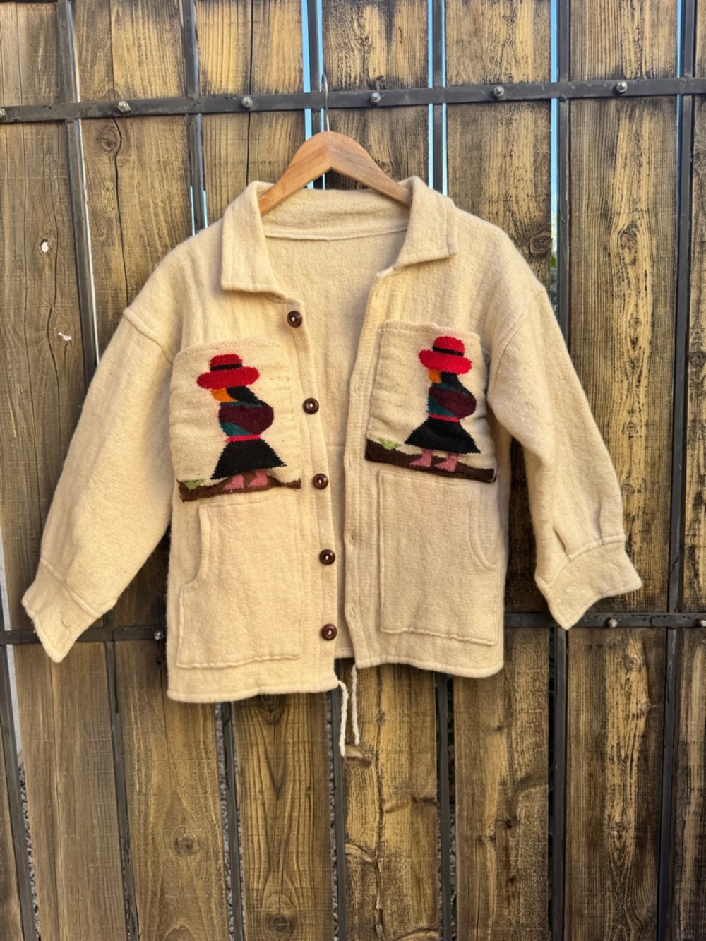 Vintage Peruvian Wool Embroidered  Button Jacket